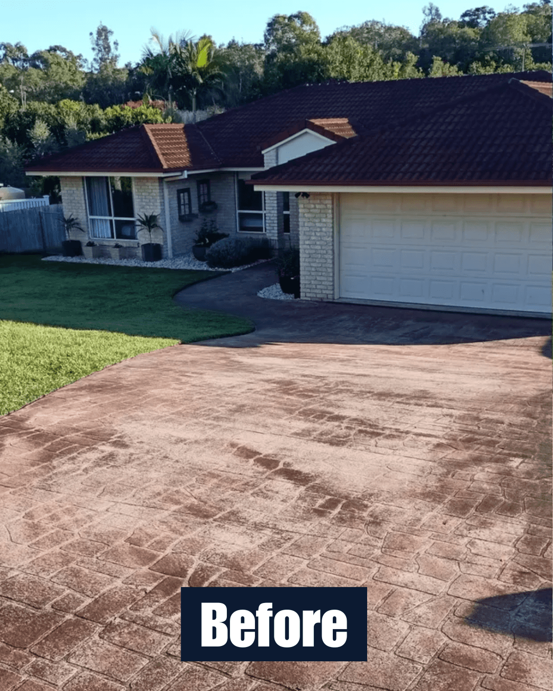 Stamped driveway before paver and concrete sealing
