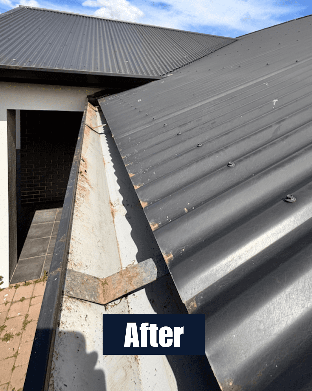 Clean gutter after debris removal and gutter cleaning