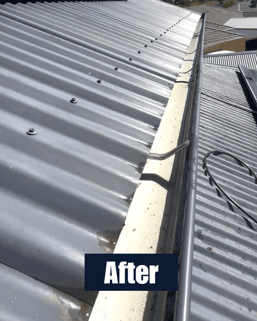 Clean gutter after removal of grass and debris