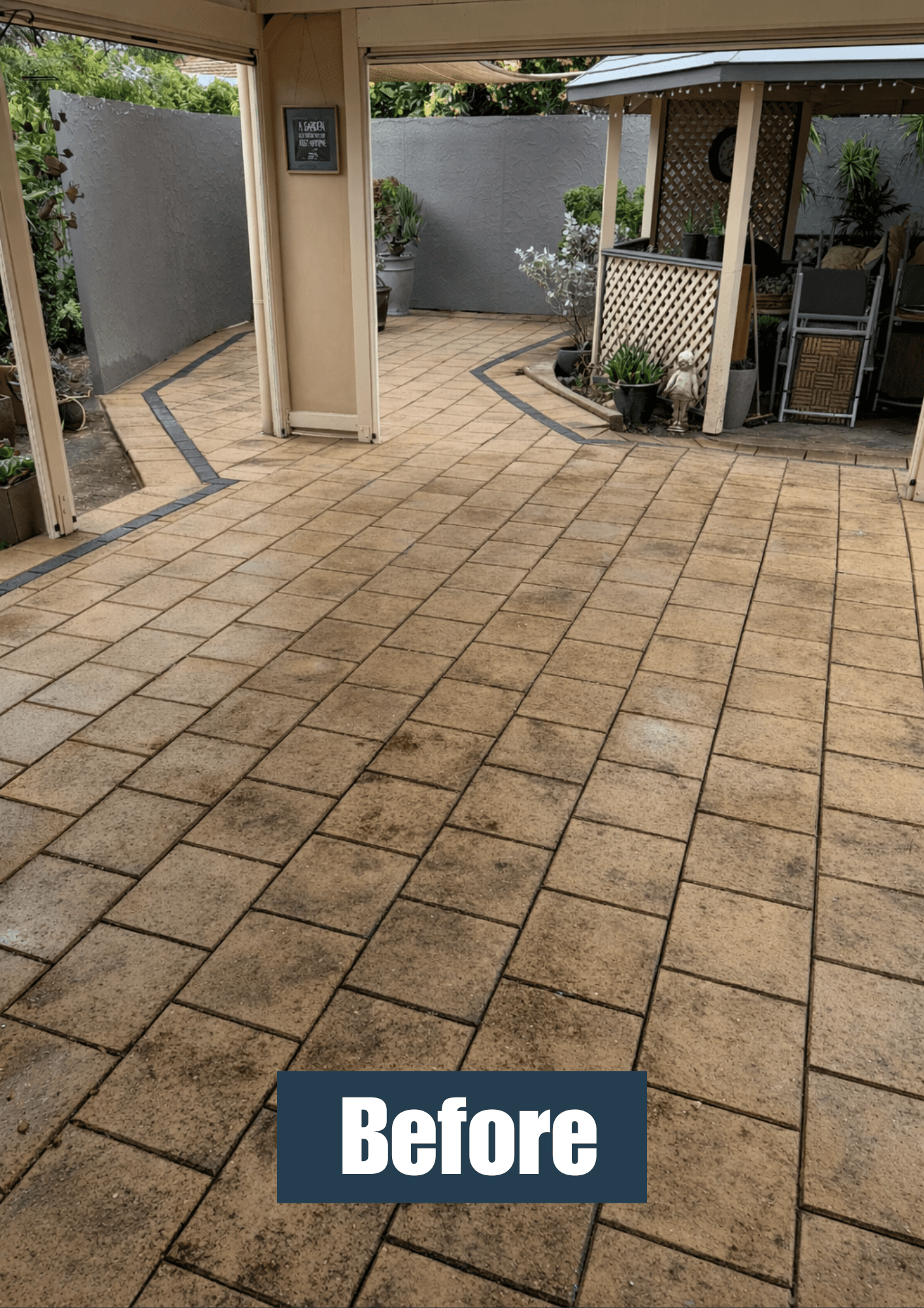 Pressure washing patio before result 2